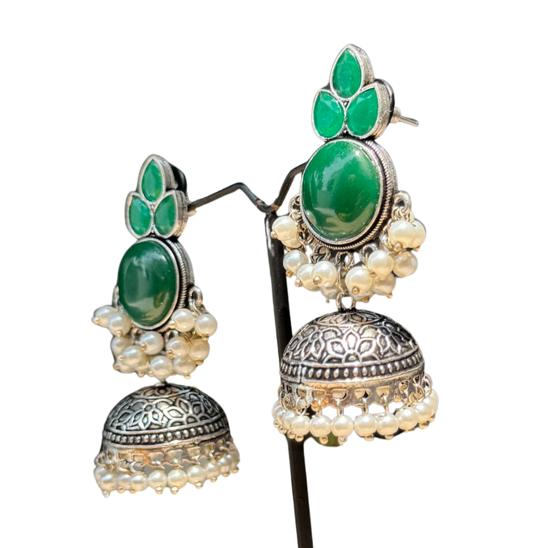 Silver Jhumkey with Pearls Tassels