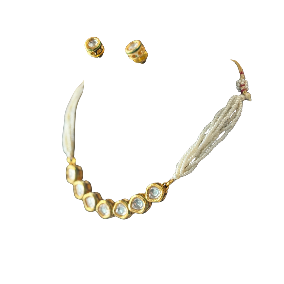 Simple Pearl Kundan Set with Studs