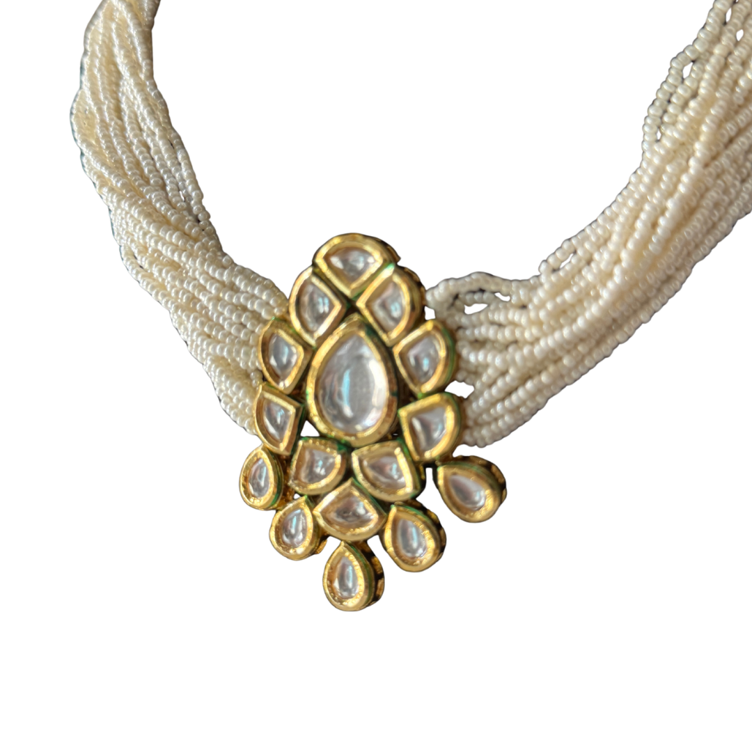 Kundan Style Pearl chain set with Earrings