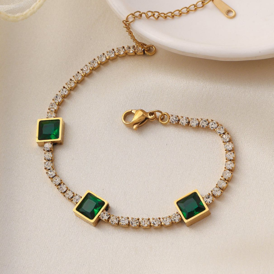 STAINLESS STEEL EMERALD STONE STYLE BRACELET