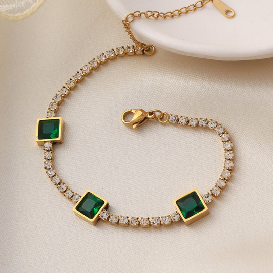 STAINLESS STEEL EMERALD STONE STYLE BRACELET