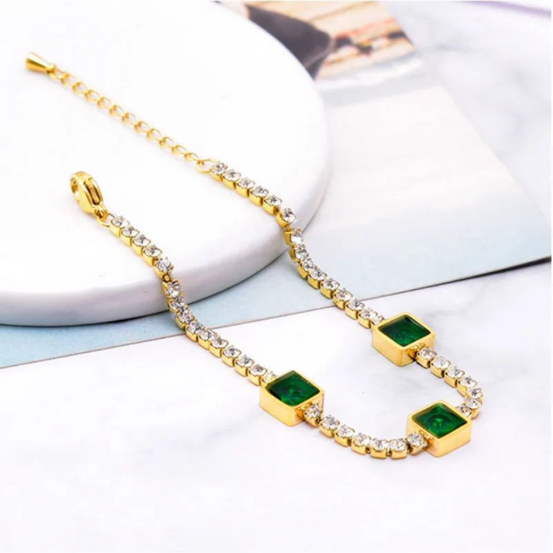 STAINLESS STEEL EMERALD STONE STYLE BRACELET