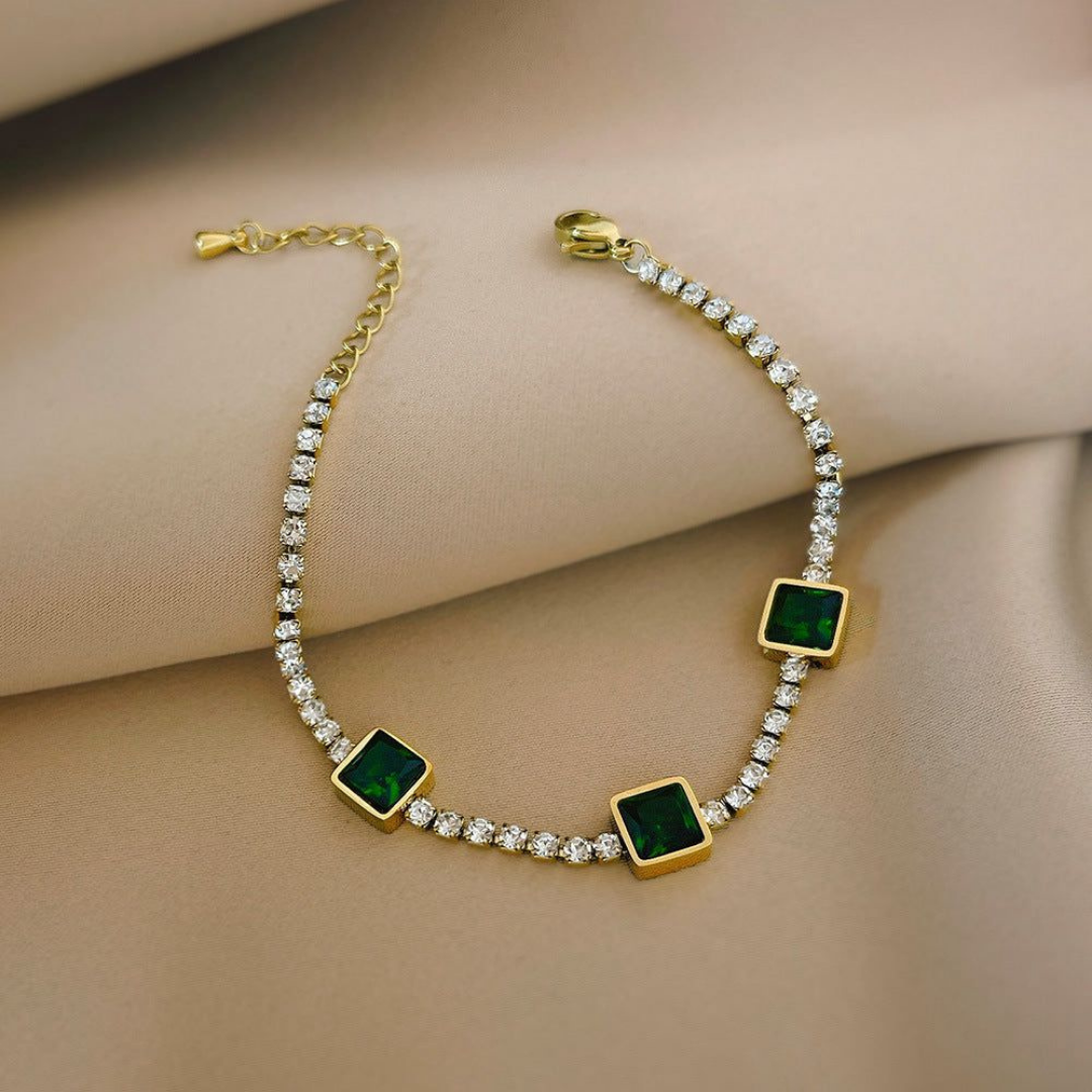 STAINLESS STEEL EMERALD STONE STYLE BRACELET