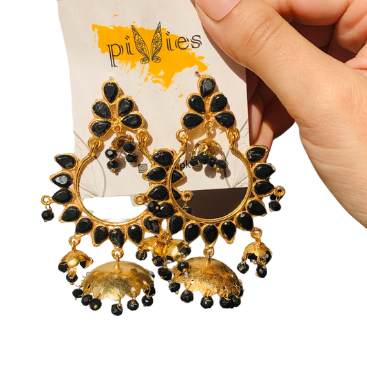 Traditional Black Stone Jhumkey Earrings
