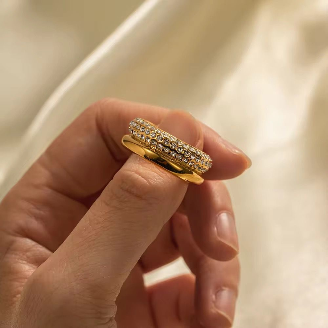 STAINLESS STEEL DOUBLE GOLDEN RING