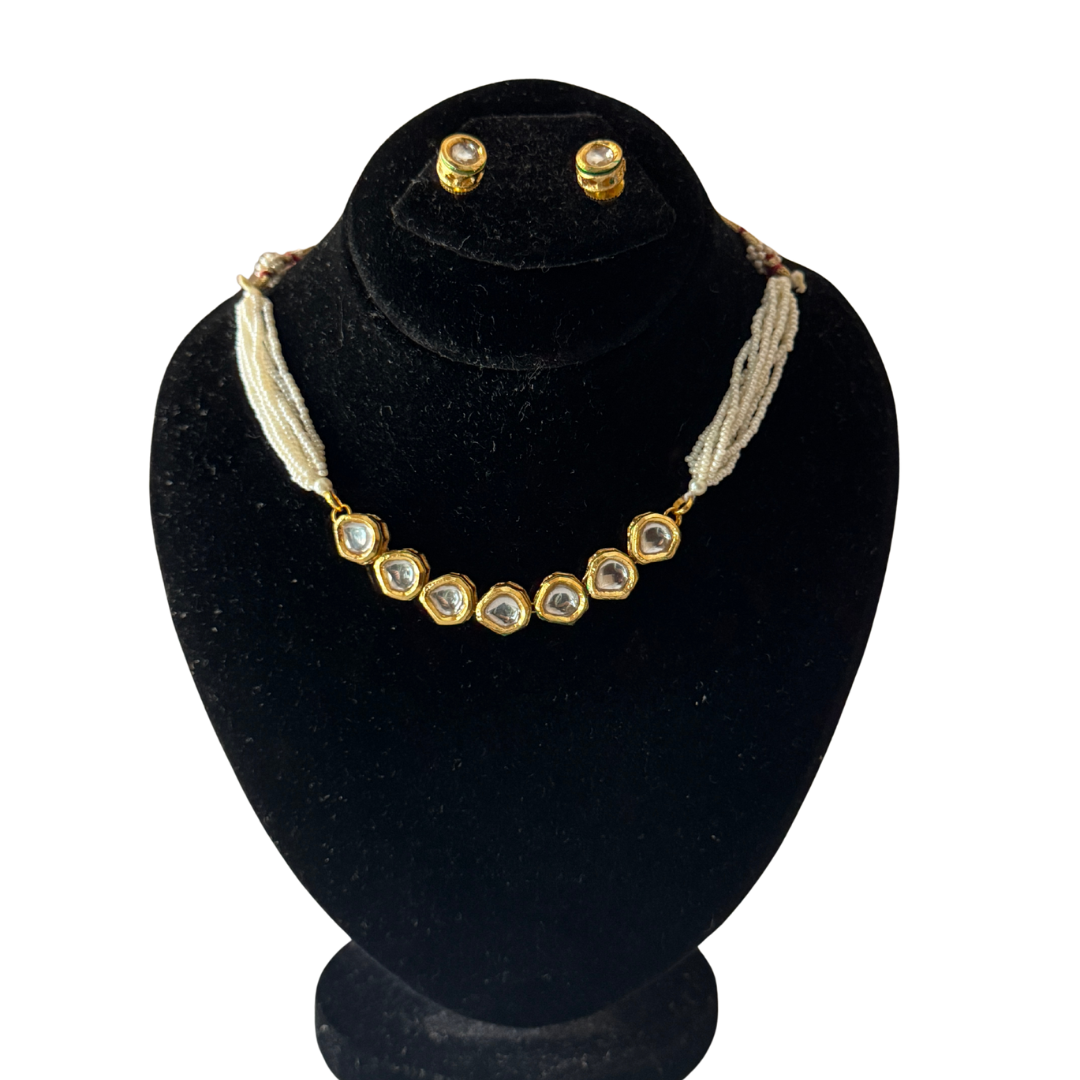 Simple Pearl Kundan Set with Studs