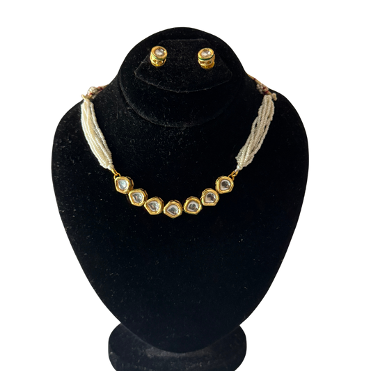 Simple Pearl Kundan Set with Studs