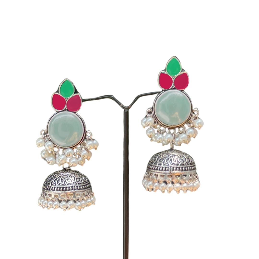 Silver Jhumkey with Pearls Tassels