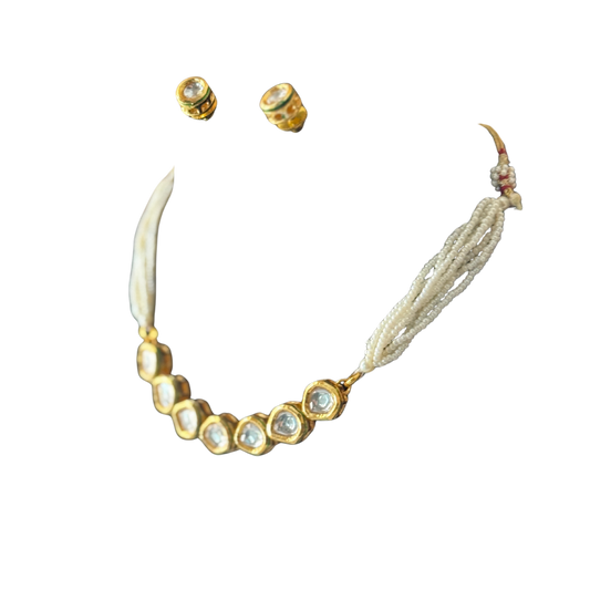 Simple Pearl Kundan Set with Studs