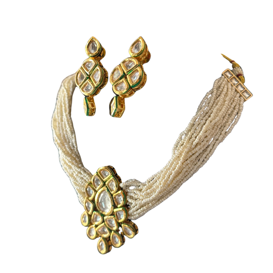 Kundan Style Pearl chain set with Earrings