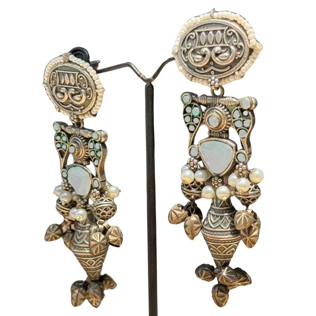 Oxidized Long Traditional Earrings