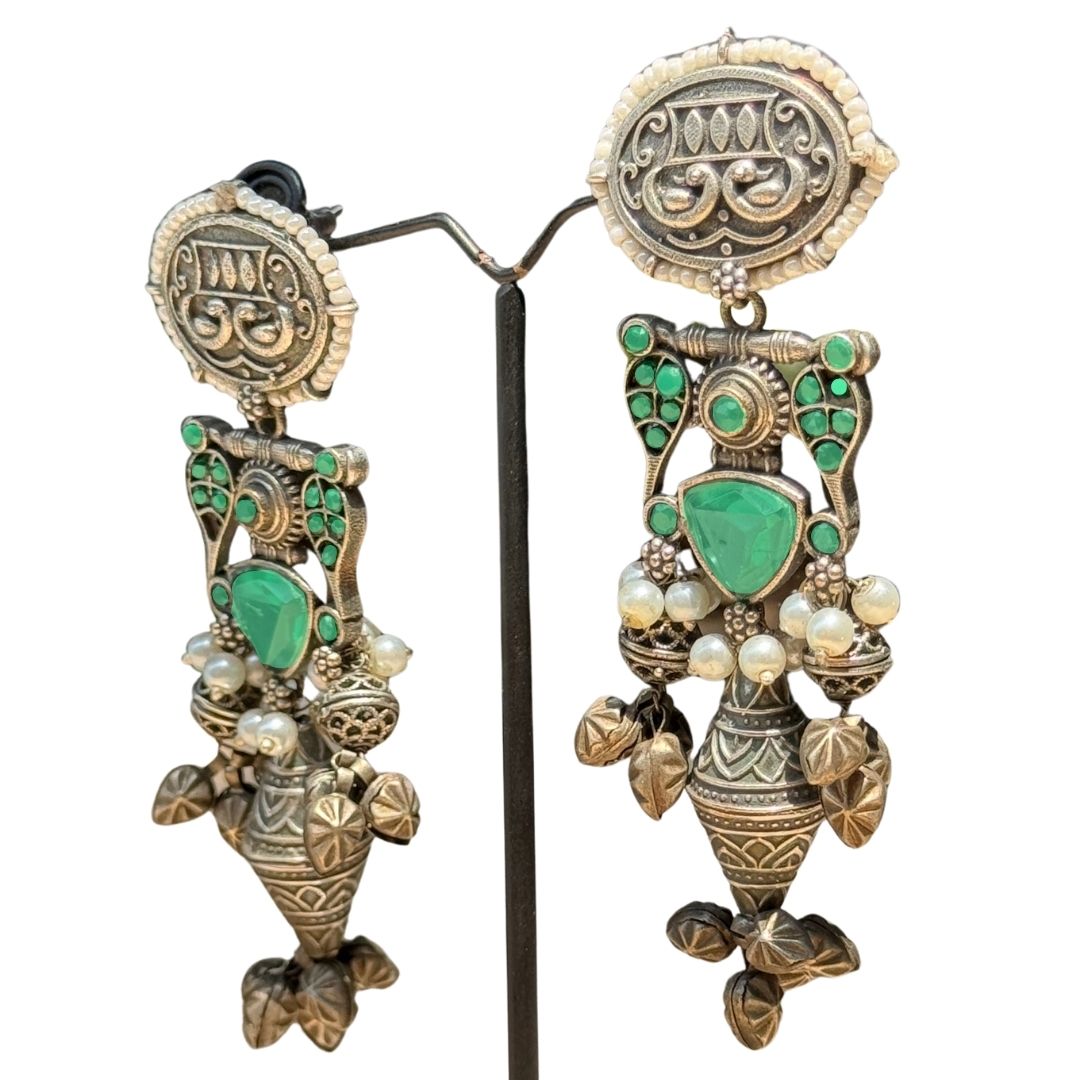 Oxidized Long Traditional Earrings