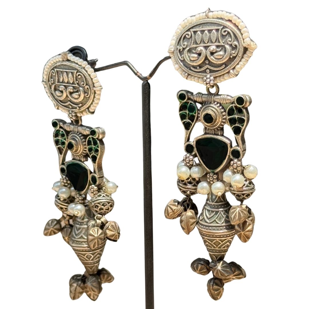 Oxidized Long Traditional Earrings