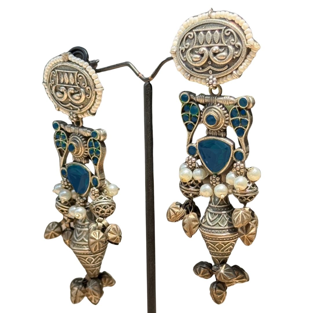Oxidized Long Traditional Earrings