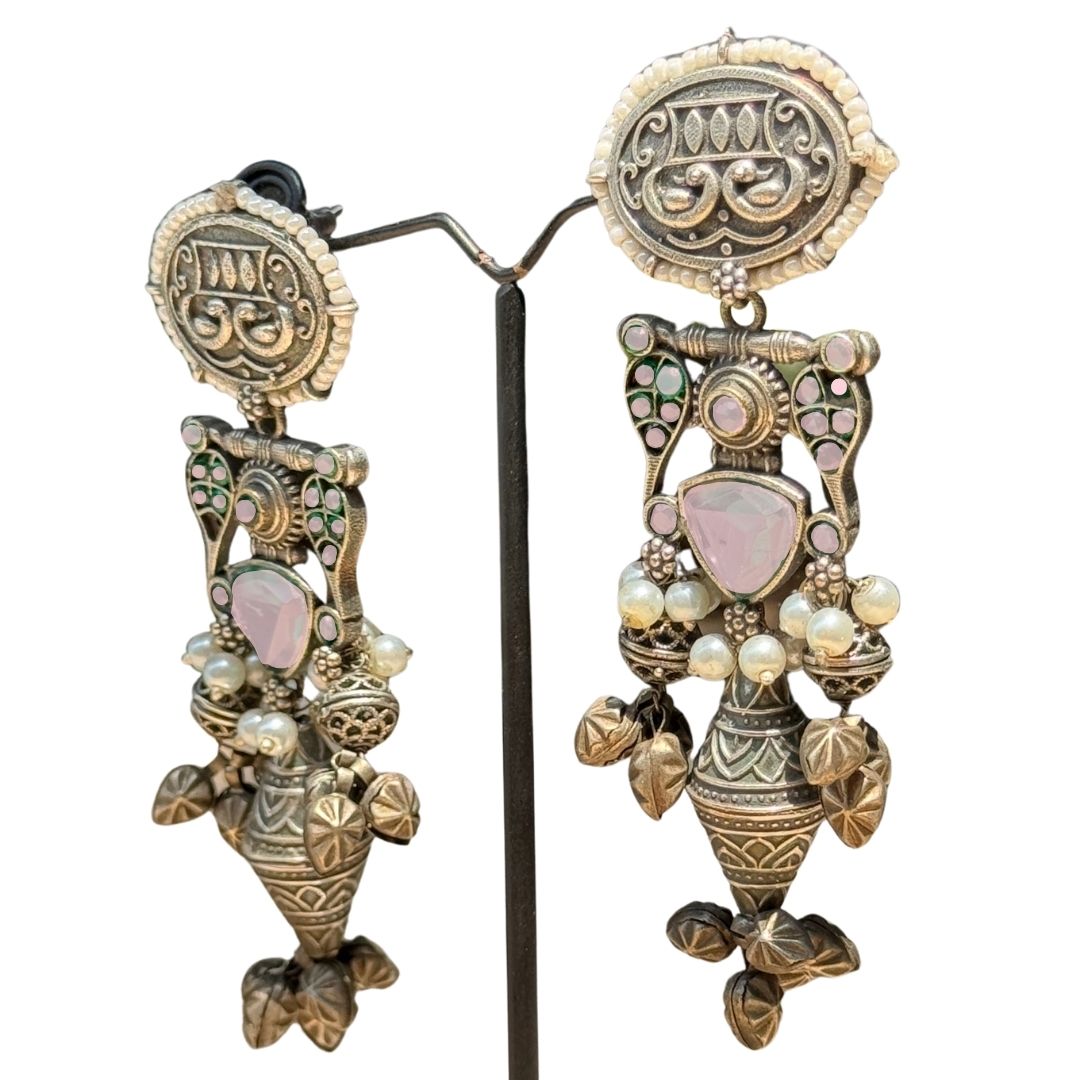 Oxidized Long Traditional Earrings