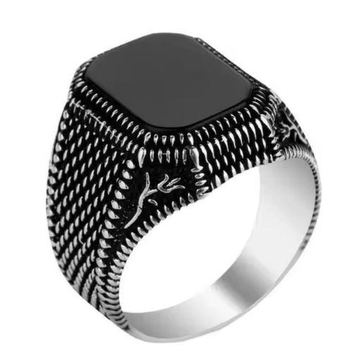Black Stone Style Oxidized Ring