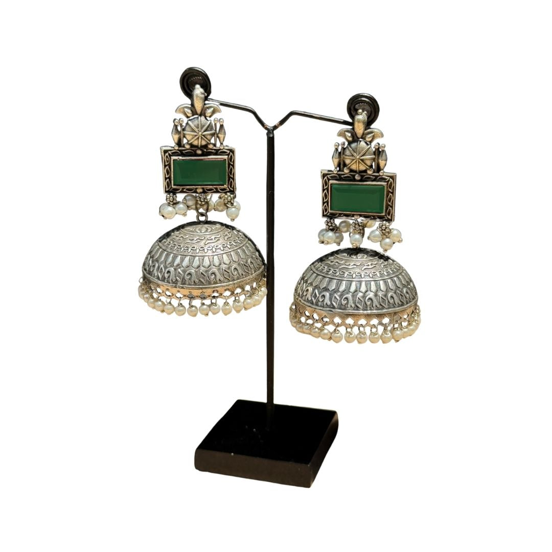 Oxidized Silver Jhumkey With Stone