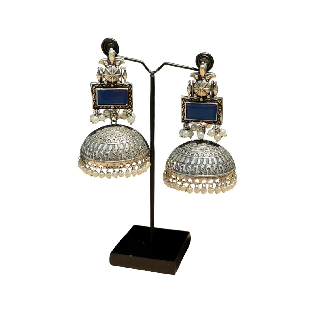 Oxidized Silver Jhumkey With Stone