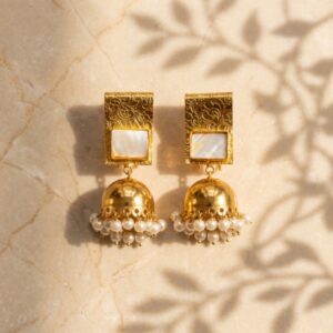 White Marble Stone Golden Jhumkey