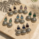 Rectangular Stone Style Silver Jhumkey