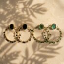 Round Stone Hoops Style Earrings