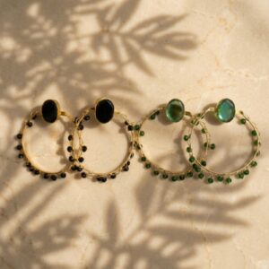 Round Stone Hoops Style Earrings