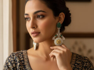 Silver Coin Style with Aqua Stone Earrings