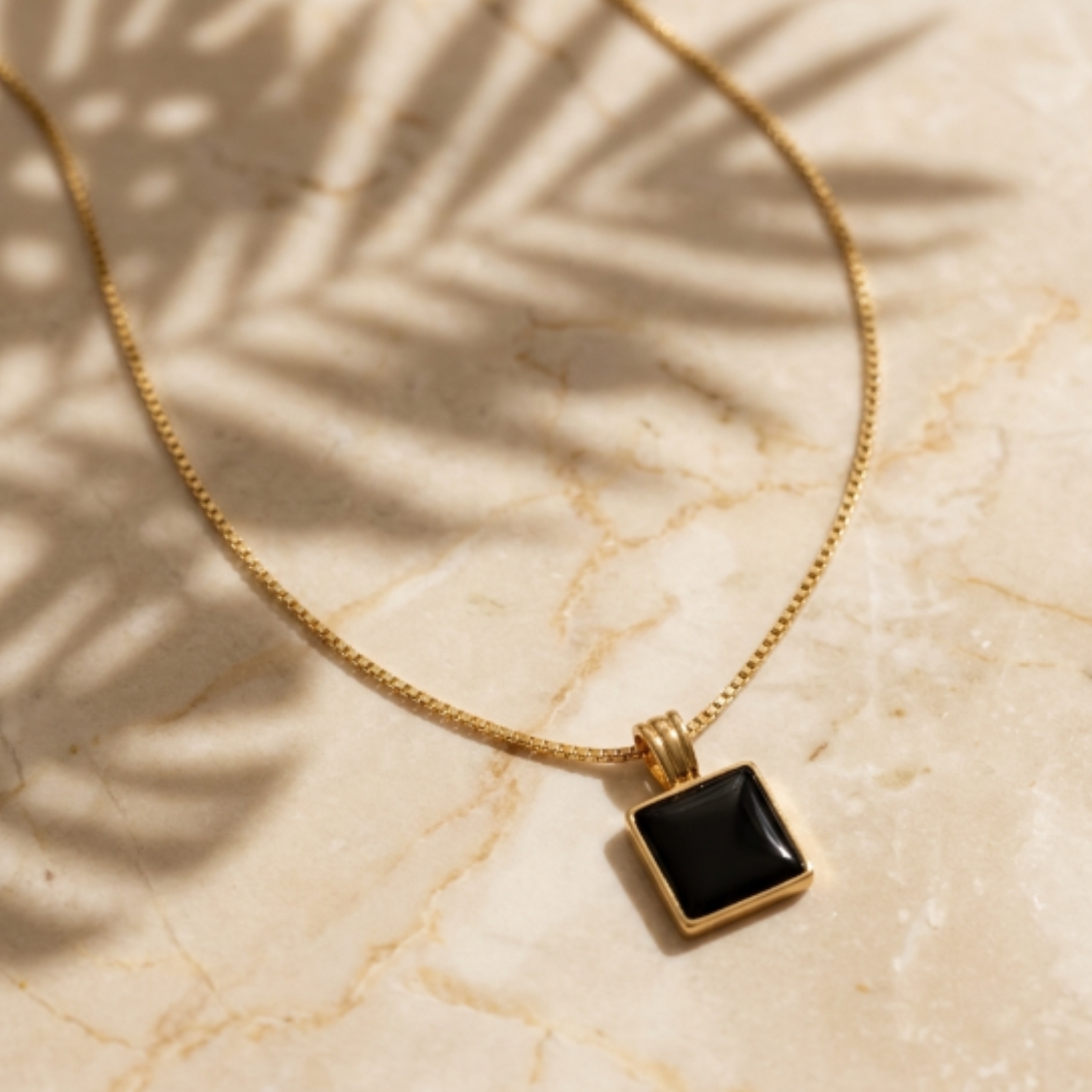 Square Black Stone Style Necklace