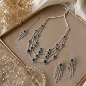AMERICAN ZIRCON CUT EMERALD STONE STYLE SET