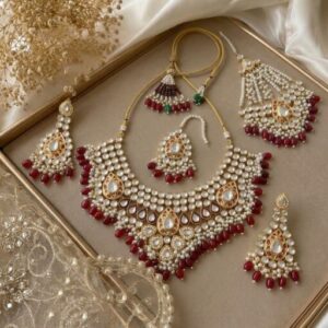 TRADITIONAL KUNDAN STYLE BRIDAL SET WITH MAROON STONES