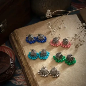 Colourful small dholki jhumka earrings
