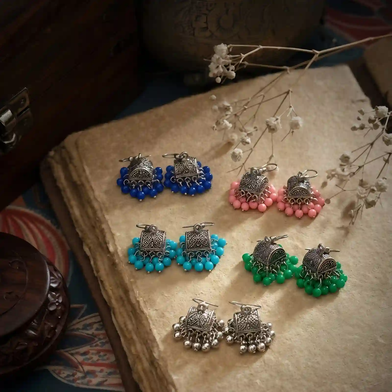 Colourful small dholki jhumka earrings