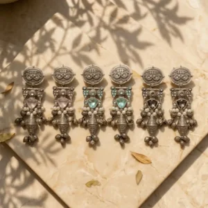 Oxidized diamond-style stone earrings