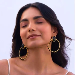 Round Stone Hoops Style Earrings