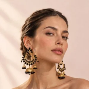 Floral style Jhumkey with Black stones
