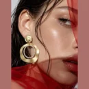 Golden round Rhinestones circle style Earrings