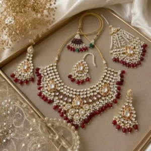 TRADITIONAL KUNDAN STYLE BRIDAL SET WITH MAROON STONES